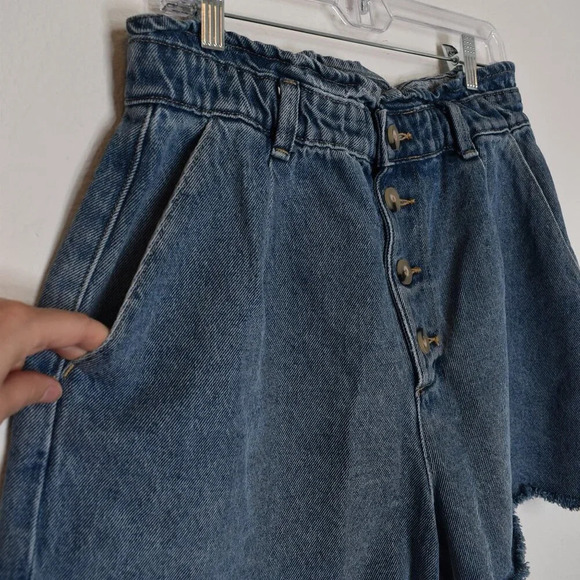 ZARA High Rise Denim Shorts Button Fly Sz 8 Elastic Waist 90s Western Grunge - Picture 5 of 16
